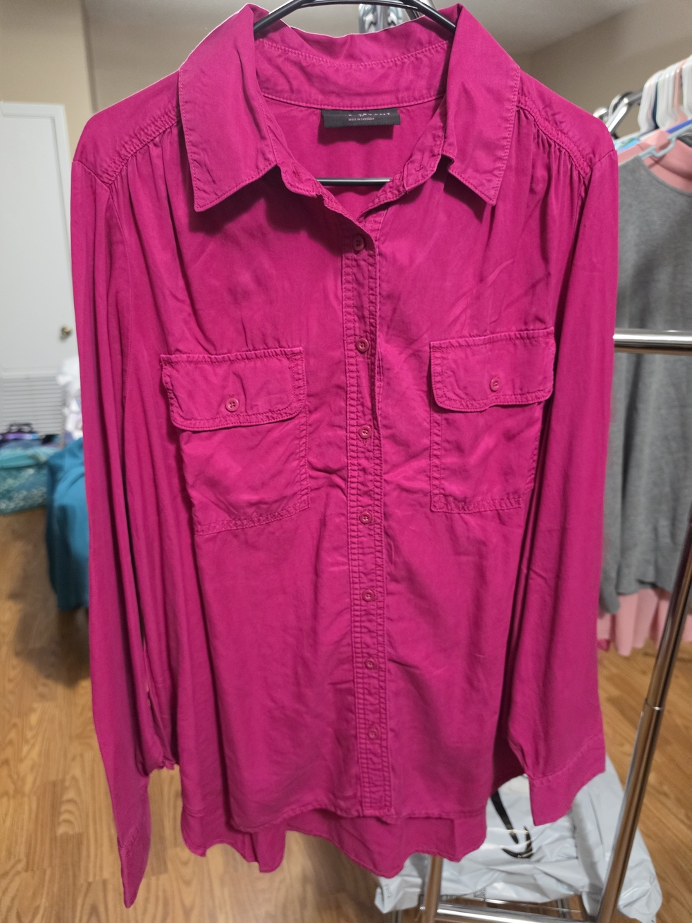 Lane Bryant Hot Pink Button-Down Shirt with Chest Pockets